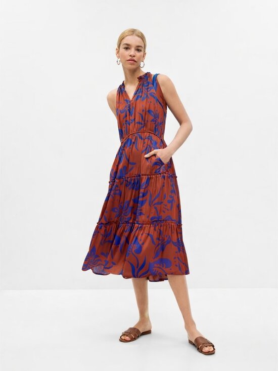 GAP Dresses & Skirts - NWT GAP Tiered Midi Dress Small Rust Blue Floral Sleeveless Pockets $98